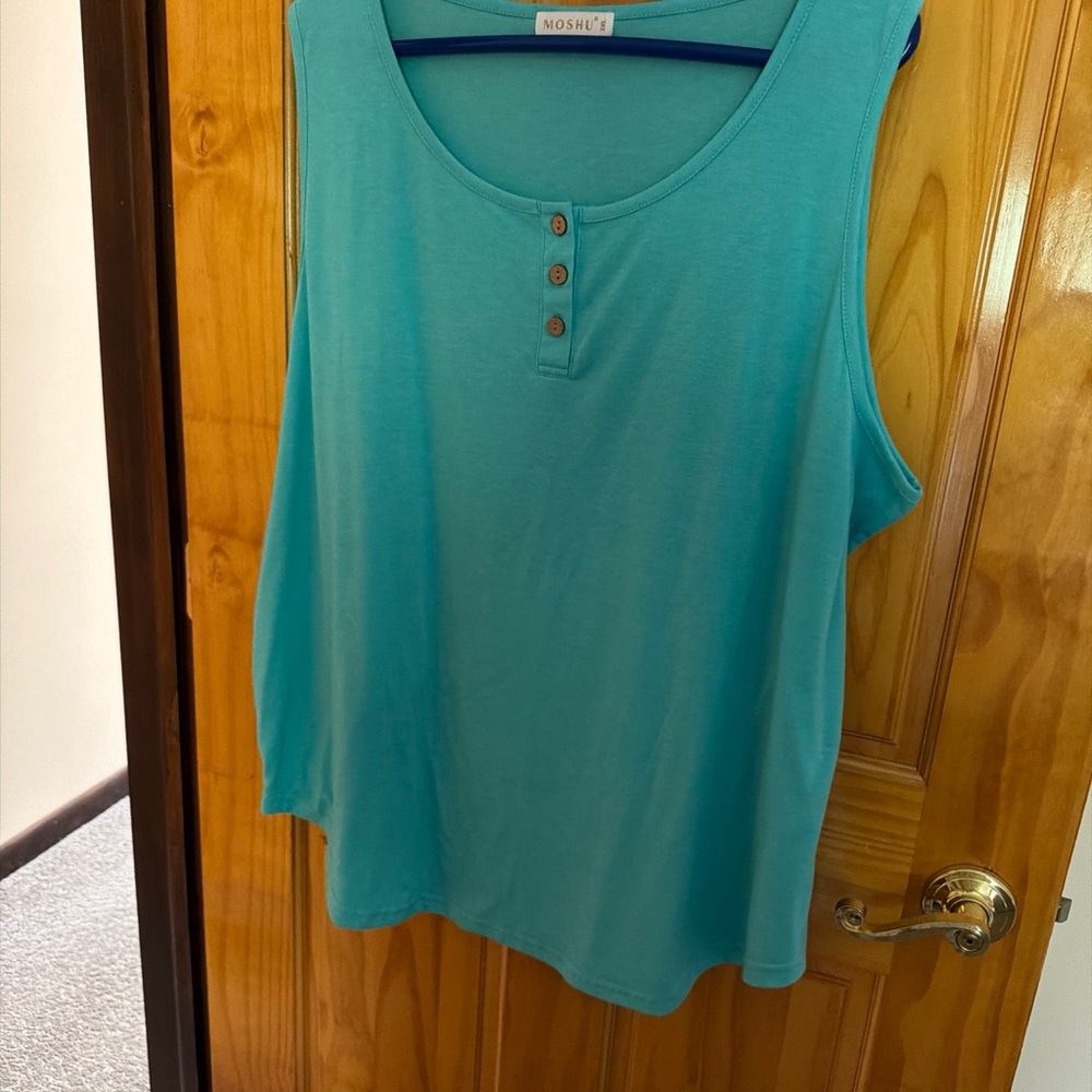 Sleeveless Turquoise Henley Tank Top - Turquoise